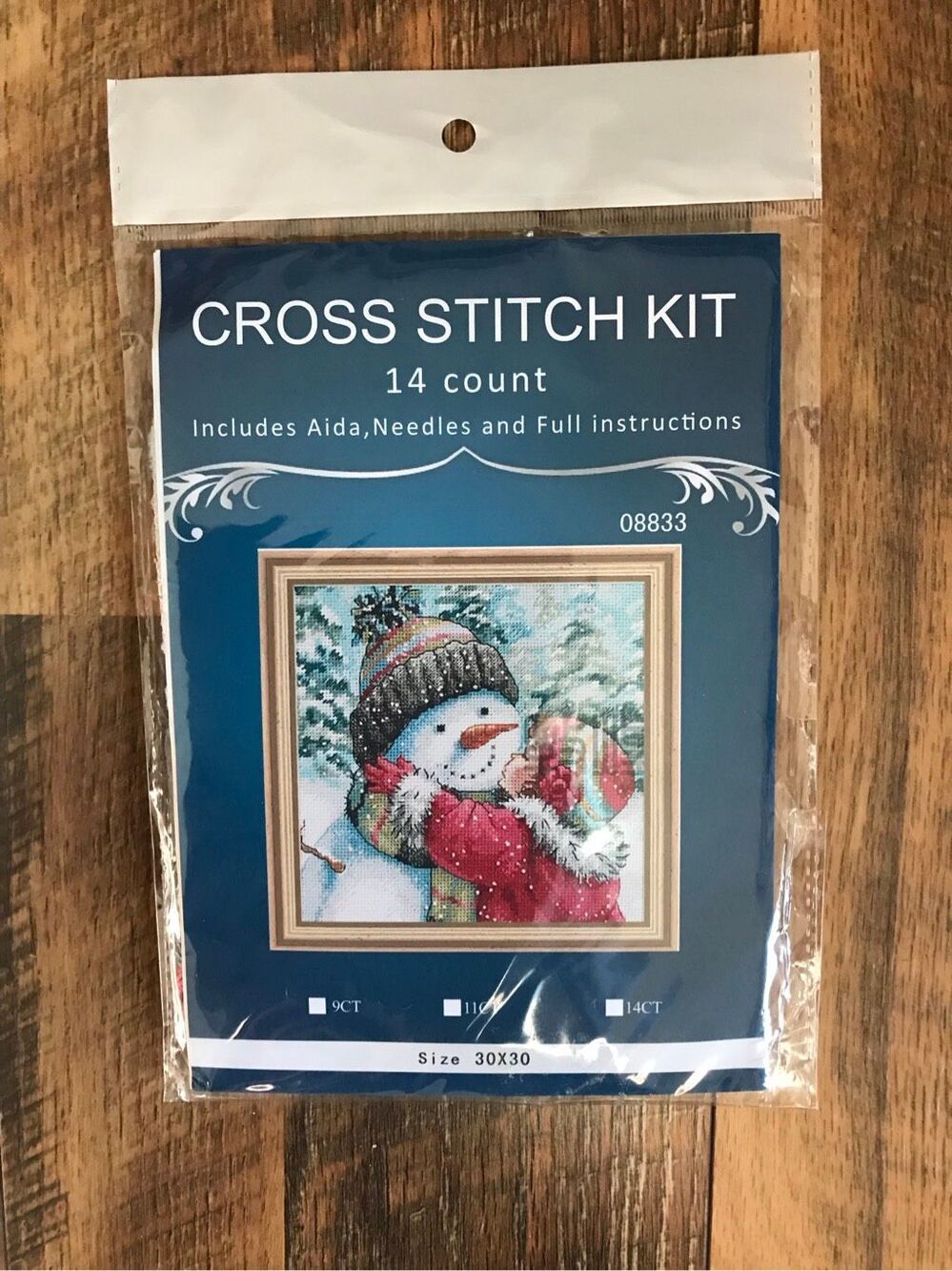 Cross Stitch Kit 08833 14 count Snowman Aida, needles, instructions New in pkg